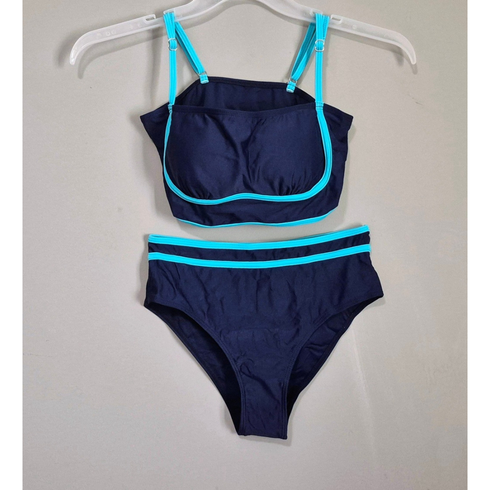 Ladies Bikini Blue Color Block Teal Blue 2 Pc Bathing Suit Size S Swimwear NWT